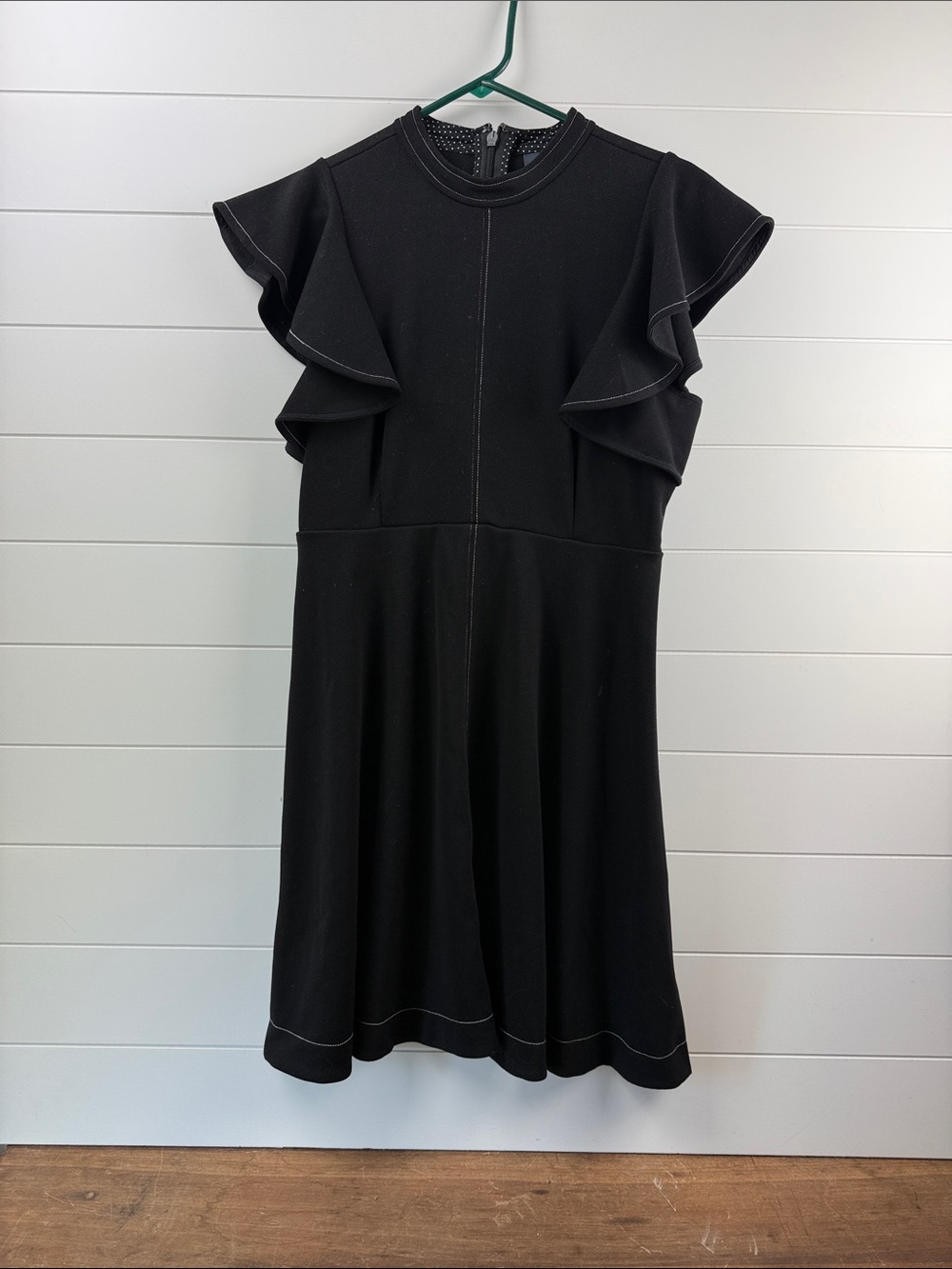 MAEVE by Anthropologie Black Midi Dress mock neck flutter sleeve special M